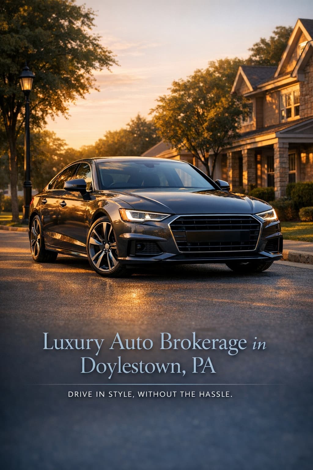 Direct Drive Auto Brokerage Instagram post featuring a luxury car at golden hour