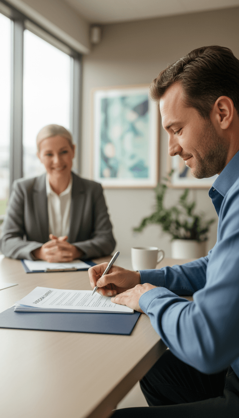 Buyer signing final vehicle purchase agreement