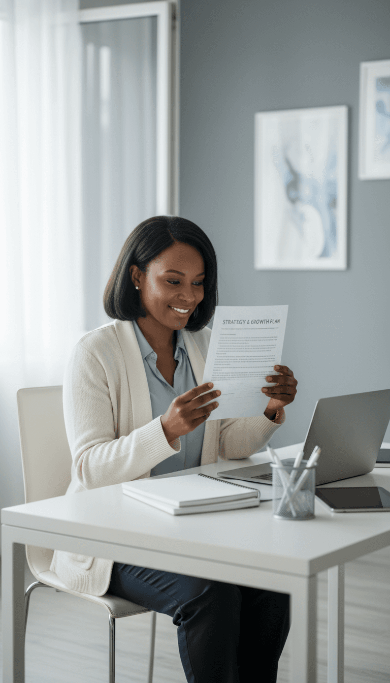 Professional reviewing vehicle purchase agreement at desk